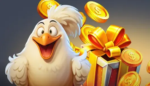 Witte Kokobet-haan met cadeaus en munten
